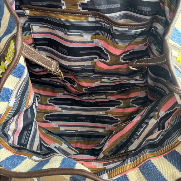 Big Buddha Swesley Blue and White Striped Tribal Tote Bag - Picture 4 of 13